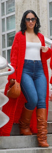 The Mayara Red Long Knit Cardigan