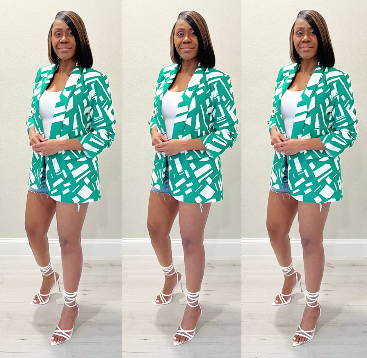 The Sophisticated Auntie Abstract Green Blazer