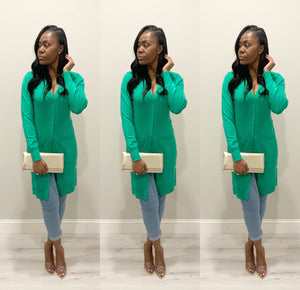 The Chrisette Long Green Cardigan