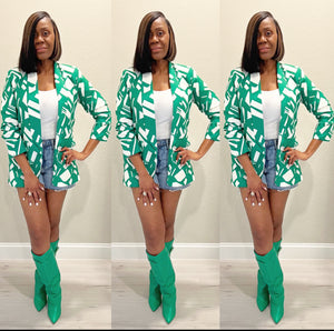 The Sophisticated Auntie Abstract Green Blazer