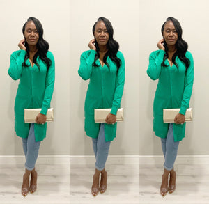 The Chrisette Long Green Cardigan