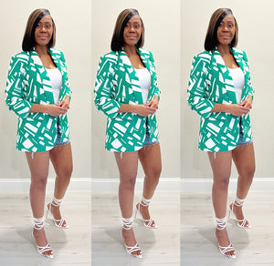 The Sophisticated Auntie Abstract Green Blazer