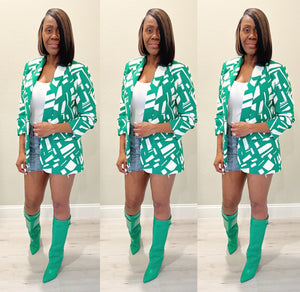 The Sophisticated Auntie Abstract Green Blazer