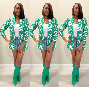 The Sophisticated Auntie Abstract Green Blazer