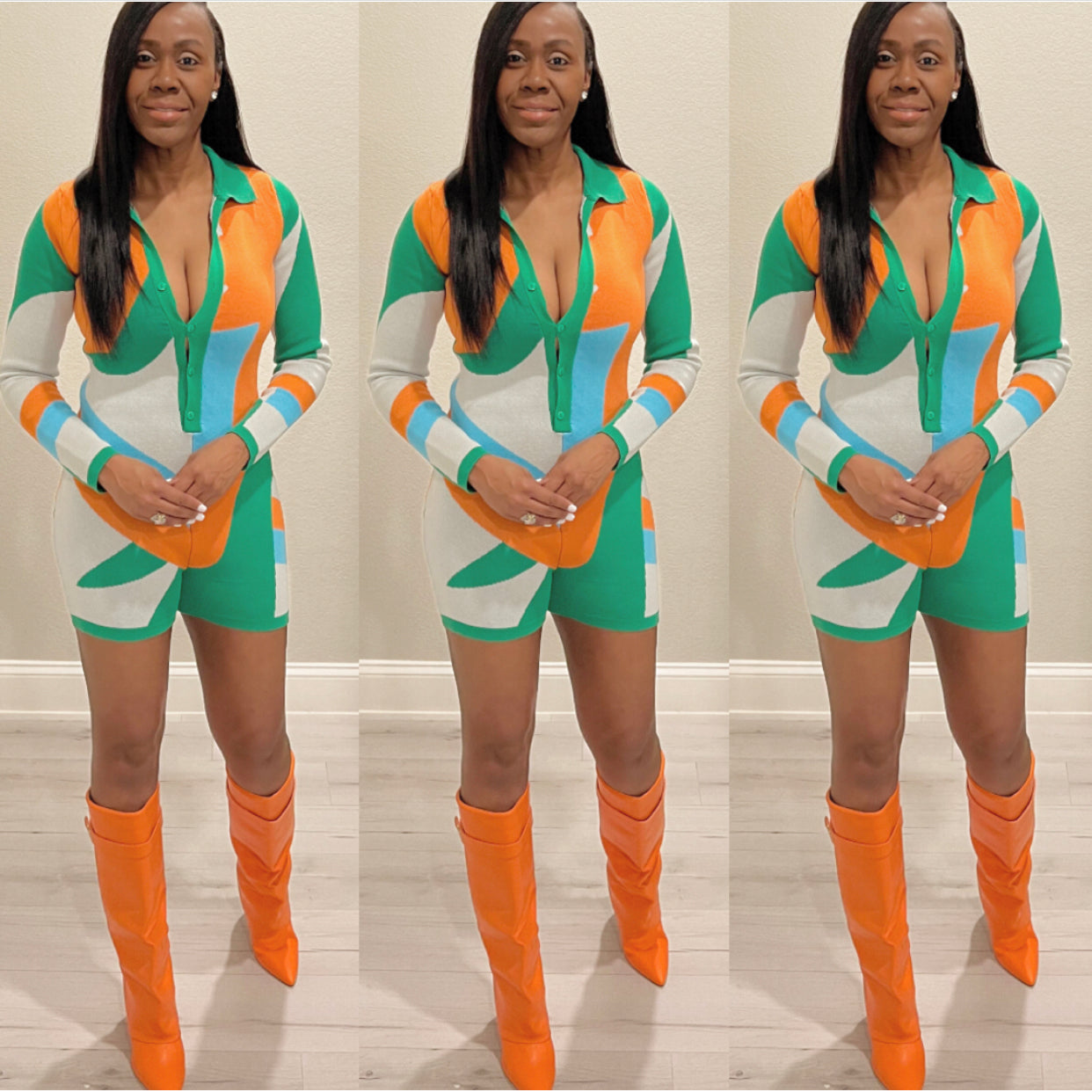 The Cheve’ Chevon Sweater Print Romper