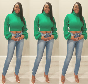 The Burst Your Bubbles Kelly Green Crop Sweater