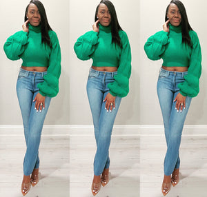 The Burst Your Bubbles Kelly Green Crop Sweater
