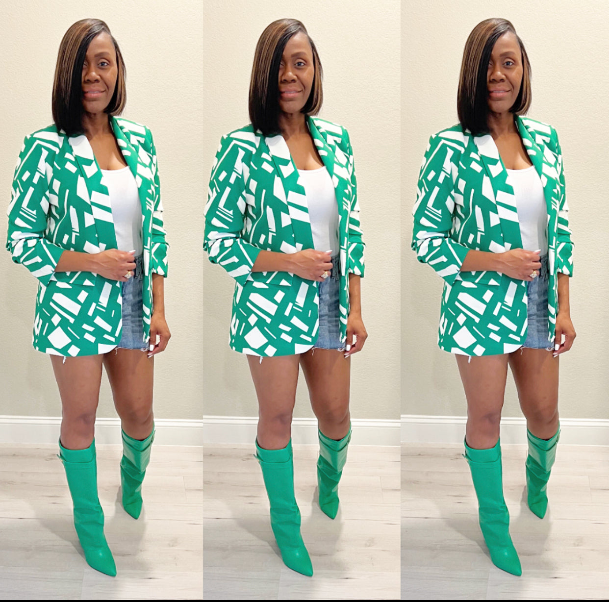 The Sophisticated Auntie Abstract Green Blazer