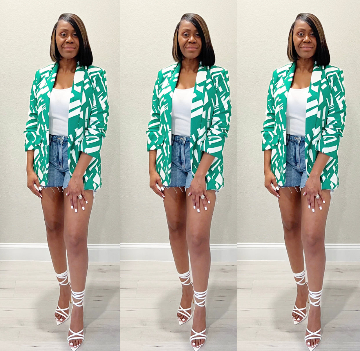 The Sophisticated Auntie Abstract Green Blazer