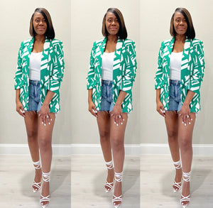 The Sophisticated Auntie Abstract Green Blazer