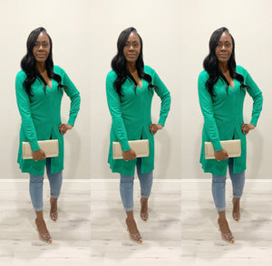 The Chrisette Long Green Cardigan