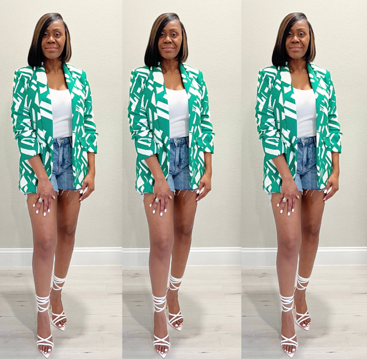 The Sophisticated Auntie Abstract Green Blazer