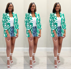 The Sophisticated Auntie Abstract Green Blazer