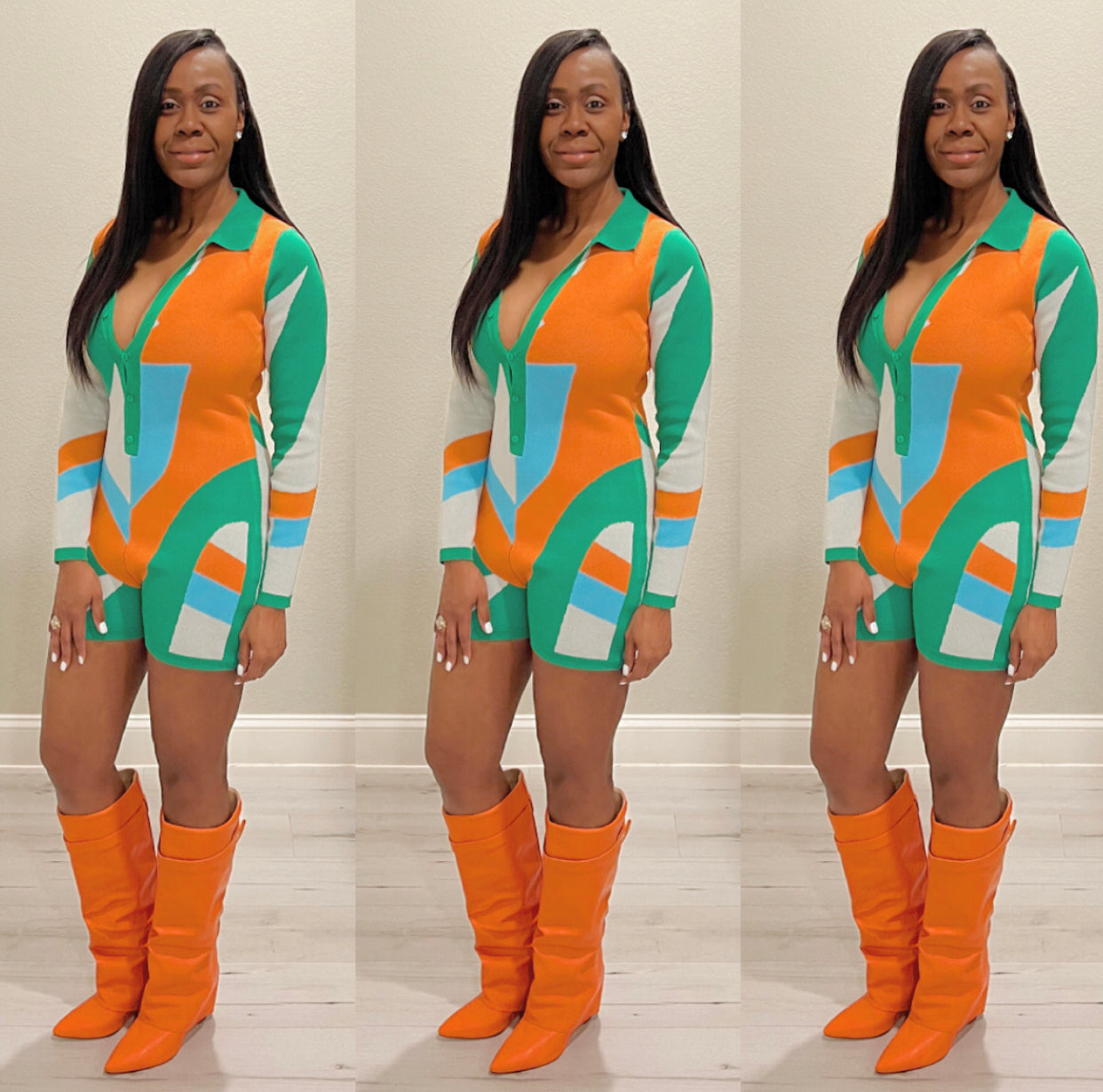 The Cheve’ Chevon Sweater Print Romper