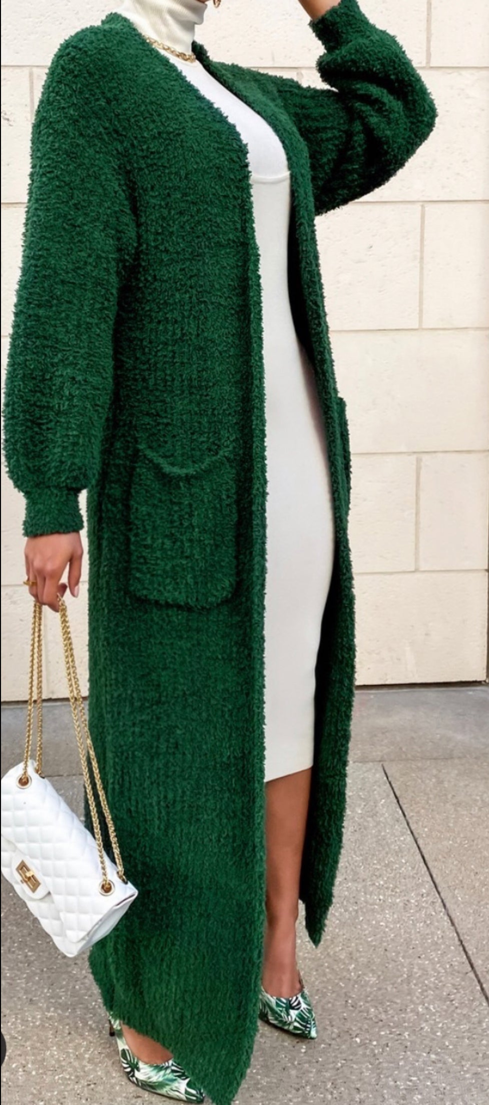 The Maxi Puff Sleeve Hunter Green Cardigan