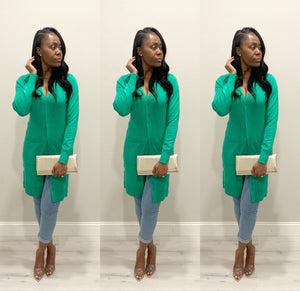 The Chrisette Long Green Cardigan