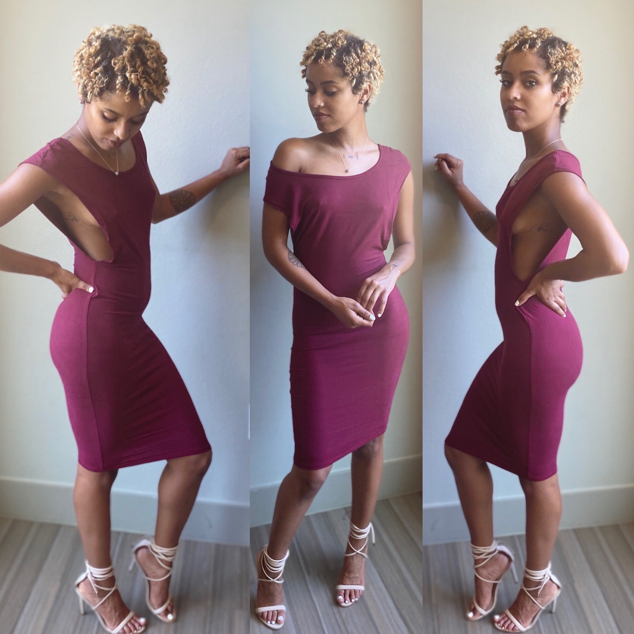 Burgundy Open Side Body Con